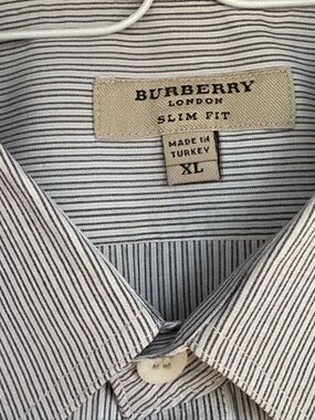 Burberry London Slim Fit Striped Dress Shirt - White and Grey - Size XL